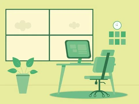 3d rendering of a room with beautiful interior, computer on the table and a Stock Illustration