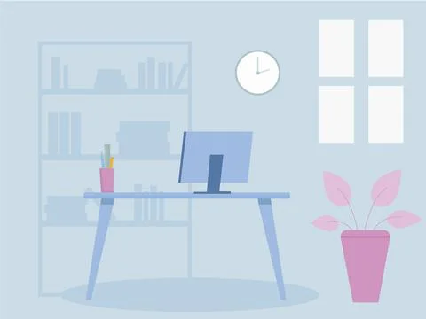 3d rendering of a room with beautiful interior, computer on the table, plants イラスト素材