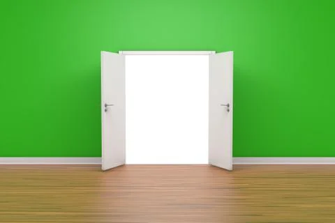 3D Rendering Room Concept Door on Green Wall Indoor Stock Photos