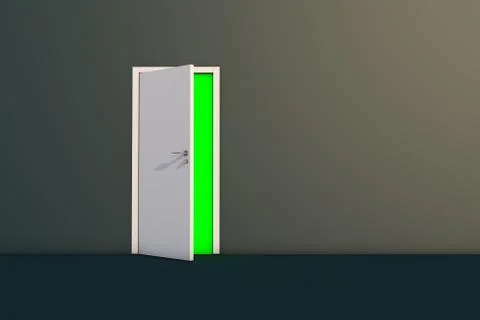 3D Rendering Room Concept Opened Door on Dark Room Stock Photos