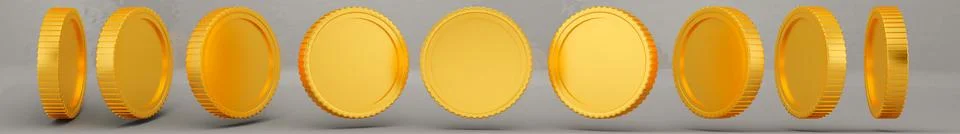 3d rendering rotation of empty coin. Set of spinning coins in many views Stock Illustration