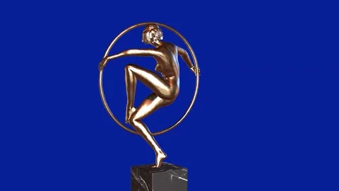 3D rendering of the rotation of a female statuette with a circle Stock Footage 116179015