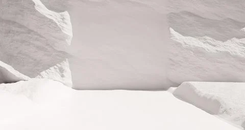 3d rendering. Rough white stone or marble studio with white lighting Stock Illustration