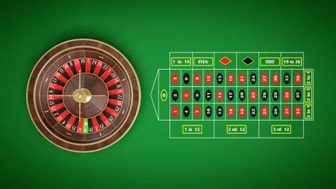 3d rendering of a roulette placed on an endless green surface with a classic Ilustración de archivo