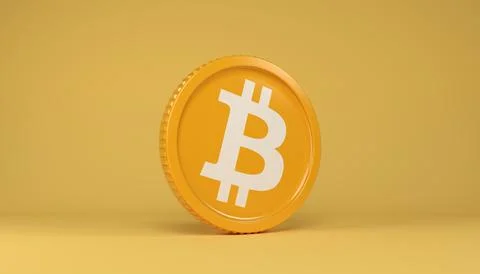 3d rendering of a round coin with the logo of the cryptocurrency Bitcoin. Stock Illustration