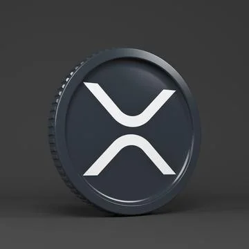 3d rendering of a round coin with the logo of the cryptocurrency Ripple (XRP). Stock Illustration