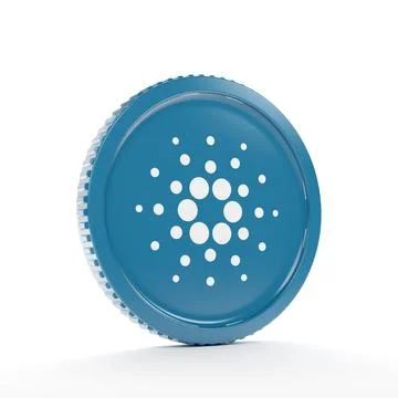 3d rendering of a round coin with the logo of the cryptocurrency Cardano. Stock Illustration