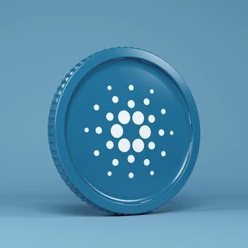 3d rendering of a round coin with the logo of the cryptocurrency Cardano. Stock Illustration