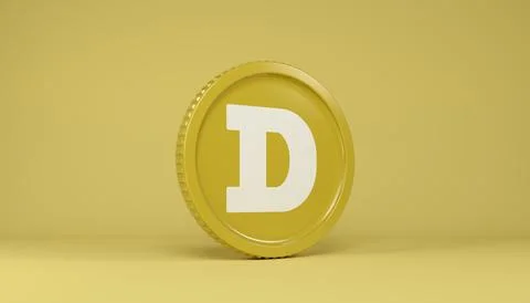 3d rendering of a round coin with the logo of the cryptocurrency Doge (DOGE). Stock Illustration
