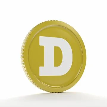3d rendering of a round coin with the logo of the cryptocurrency Doge (DOGE). Stock Illustration
