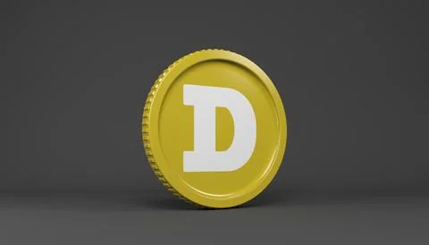 3d rendering of a round coin with the logo of the cryptocurrency Doge (DOGE). Stock Illustration