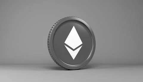 3d rendering of a round coin with the logo of the cryptocurrency Ethereum. Stock Illustration