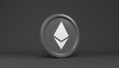 3d rendering of a round coin with the logo of the cryptocurrency Ethereum. Stock Illustration
