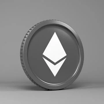 3d rendering of a round coin with the logo of the cryptocurrency Ethereum. Stock Illustration