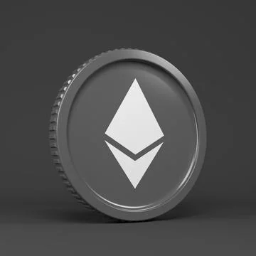 3d rendering of a round coin with the logo of the cryptocurrency Ethereum. Stock Illustration