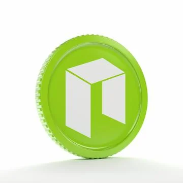3d rendering of a round coin with the logo of the cryptocurrency NEO. Stock Illustration