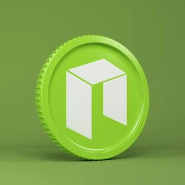 3d rendering of a round coin with the logo of the cryptocurrency NEO. Stock Illustration