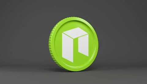 3d rendering of a round coin with the logo of the cryptocurrency NEO. Stock Illustration