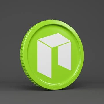 3d rendering of a round coin with the logo of the cryptocurrency NEO. Stock Illustration