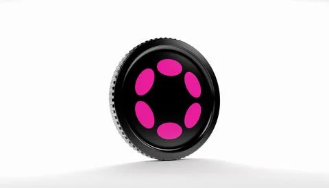 3d rendering of a round coin with the logo of the cryptocurrency Polkadot. Stock Illustration