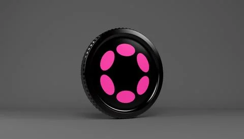 3d rendering of a round coin with the logo of the cryptocurrency Polkadot. Stock Illustration