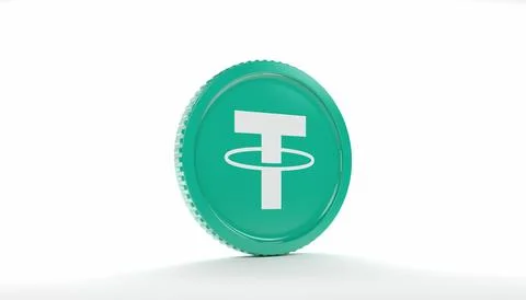 3d rendering of a round coin with the logo of the cryptocurrency Tether. イラスト素材