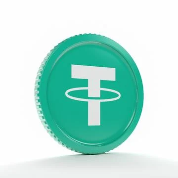 3d rendering of a round coin with the logo of the cryptocurrency Tether. イラスト素材