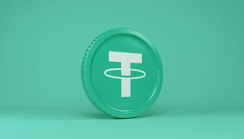 3d rendering of a round coin with the logo of the cryptocurrency Tether. イラスト素材