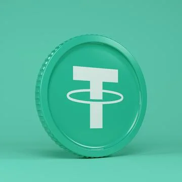 3d rendering of a round coin with the logo of the cryptocurrency Tether. イラスト素材