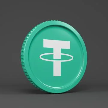 3d rendering of a round coin with the logo of the cryptocurrency Tether. イラスト素材