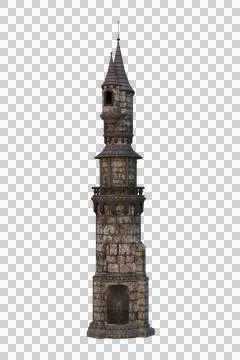 3D rendering of a round fairytale castle tower isolated on transparent backgr Stock Illustration