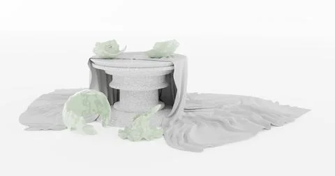 3d rendering. A round marble stone table casually covered with a white cloth Stock Illustration