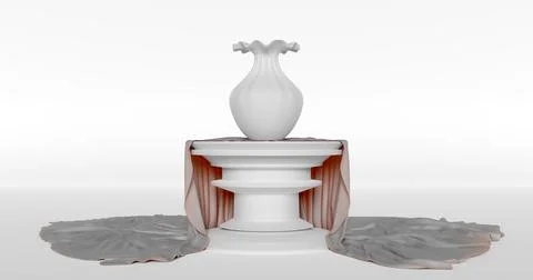 3d rendering. A round marble stone table casually covered with a white cloth Stock Illustration