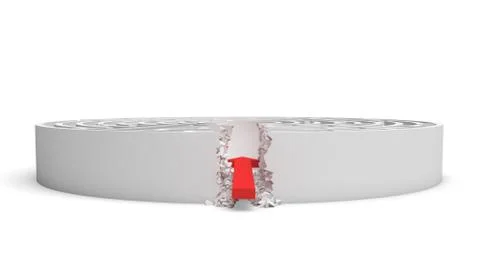 3d rendering of a round maze with a red arrow borrowing to the center isolated 스톡 일러스트