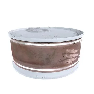 3D rendering of a round metal container with weathered appearance Stock Photos