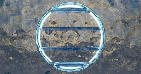 3d rendering. Round niche with shelves in the ice wall illuminated with blue Stock Illustration