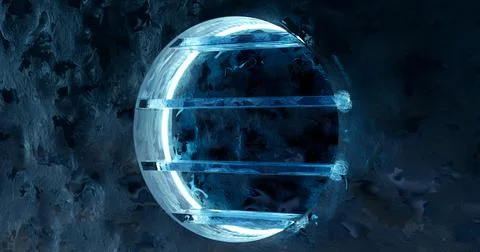 3d rendering. Round niche with shelves in the ice wall illuminated with blue Stock Illustration