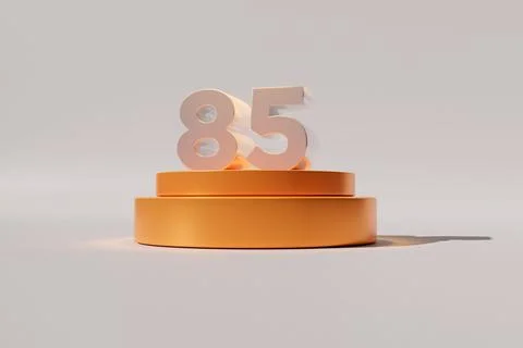 3D rendering of round orange platform with white number 85 symbolizing anniversa Stock Illustration