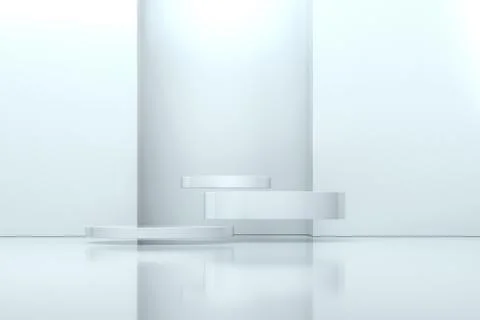 3d rendering, the round platform in the empty room. 库存插图