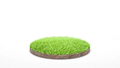3d rendering. Round soil ground cross section with green grass on white Stock Illustration