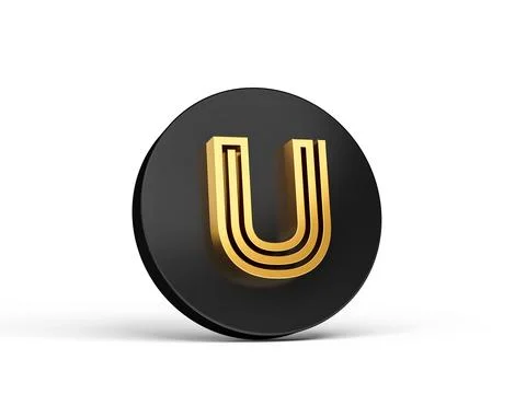 3d rendering of royal gold Modern Font, alphabet Letter U on the Black button ic Stock Illustration
