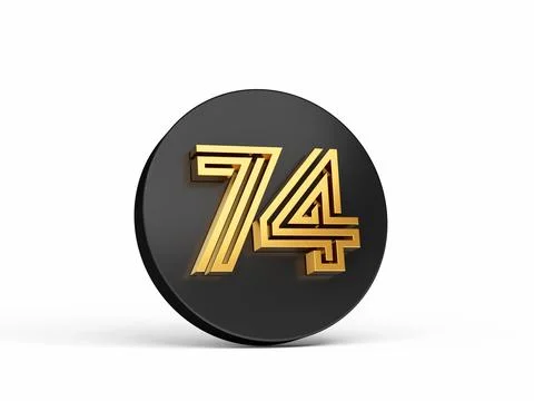 3d rendering of royal gold Modern Font, Digit Letter 74 on the Black button icon Stock Illustration