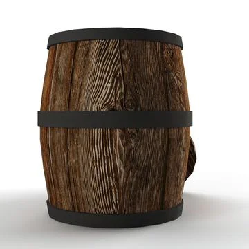 3D rendering of a rustic wooden barrel isolated on a white background. Stock Illustration