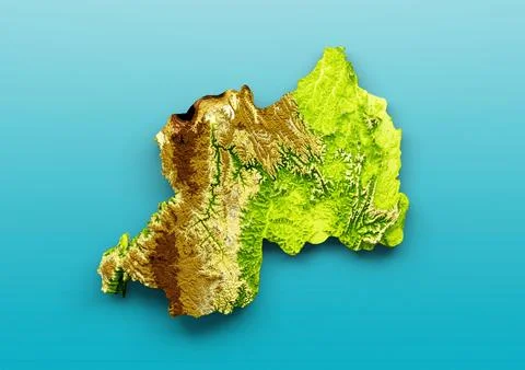 3D rendering of Rwanda relief map isolated on a bluebackground Stock Illustration