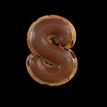3d rendering of the S letter recreating a cookie with chocolate on top Ilustração Stock