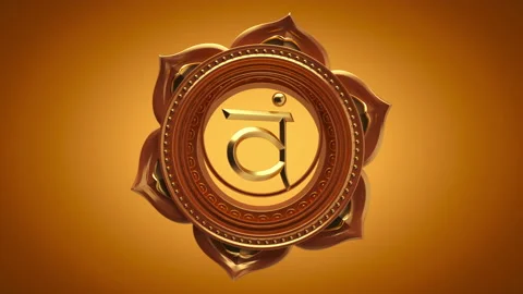 3d rendering of sacral chakra symbol rotating over orange background. Video stock 132719189