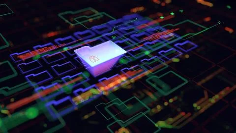 3d rendering. Safety concept, Closed Padlock on digital background, cyber Illustrazione stock