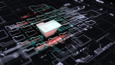 3d rendering. Safety concept, Closed Padlock on digital background, cyber Stock Illustration