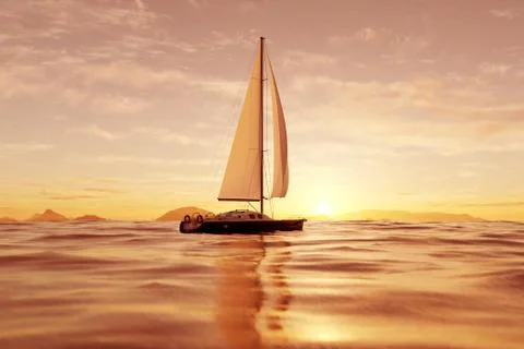 3d rendering of a sailboat in the ocean Stock Illustration