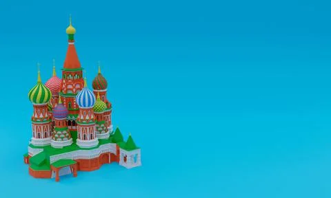3D rendering of the Saint Basil's cathedral, in Moscow on a blue background with 스톡 일러스트